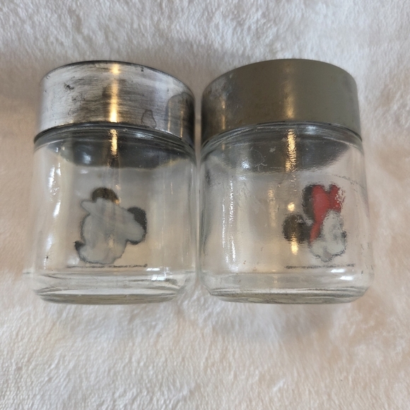 Vintage Walt Disney World Mickey Minnie Mouse Glass Salt Pepper Shakers - Picture 5 of 10